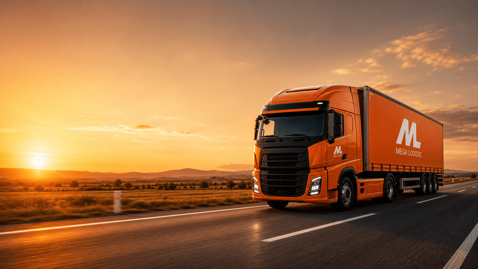 Камион на Mega Logistic по залез